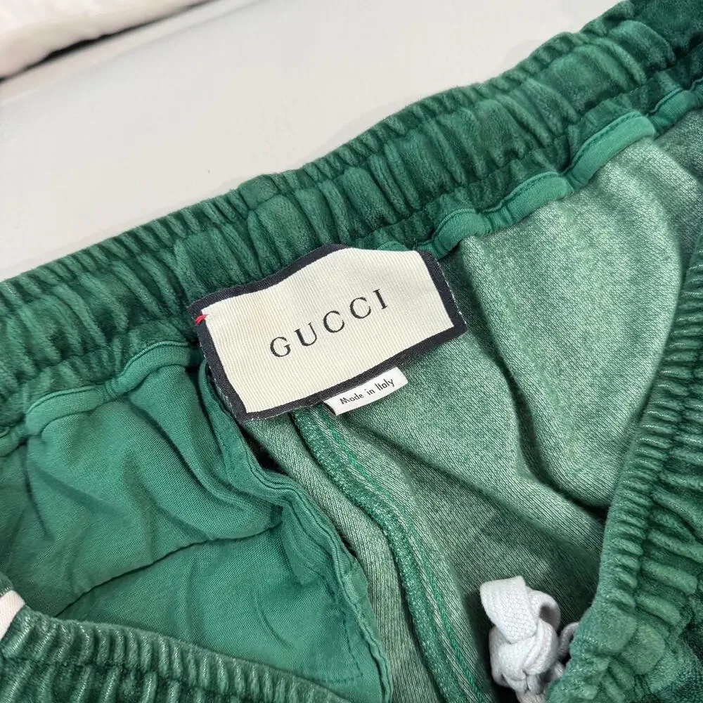Gucci Mens Green Velour GG Interlocking Logo Patch Sweatpants Size S